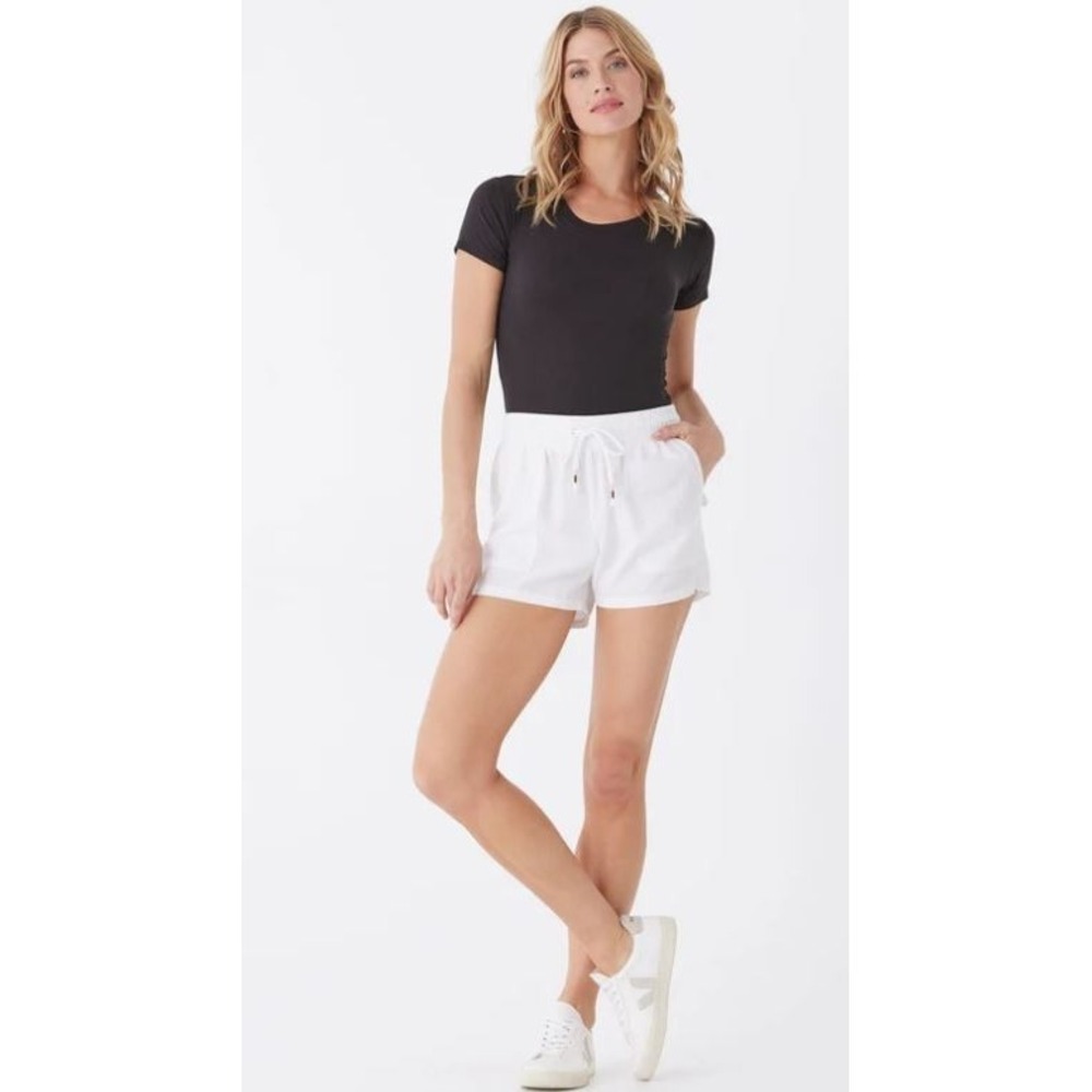 Cynthia Rowley Women's Cotton Linen Blend Drawcord Elastic Waist Shorts White XL